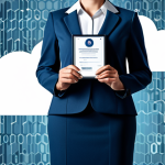 **

"A professional wearing modest clothing, showcasing an information security certificate, standing confidently in front of a stylized digital background with cloud icons. Safe for work, appropriate content, fully clothed, professional. Perfect anatomy, correct proportions, well-formed hands, proper finger count, natural body proportions, high quality."

**